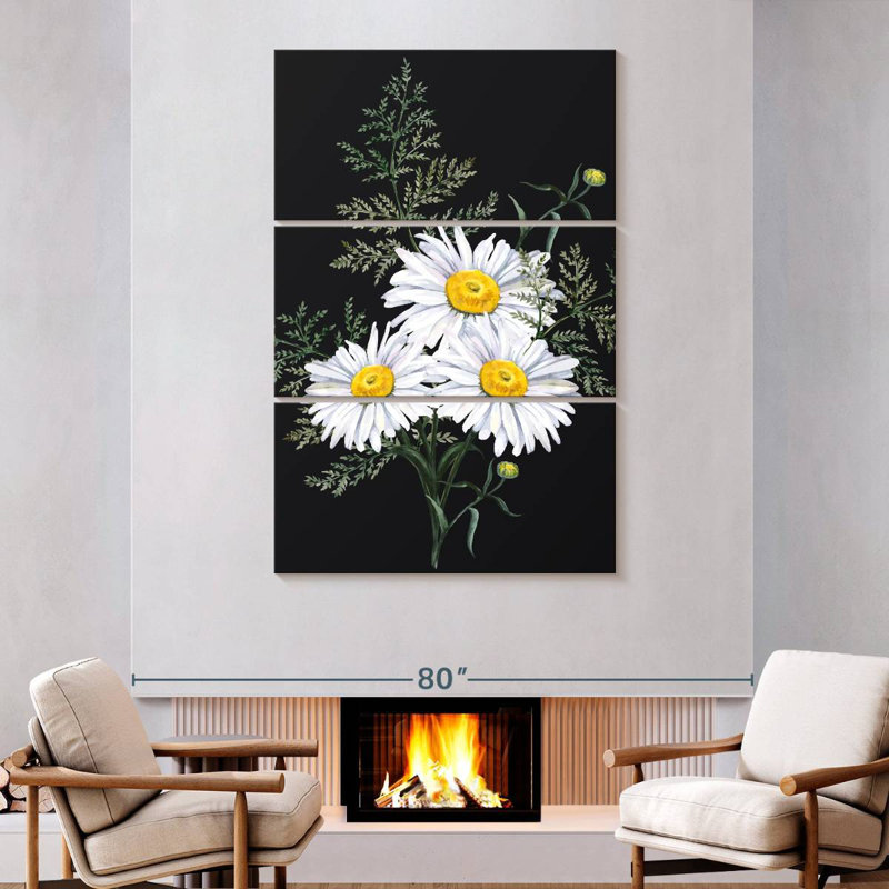 Harnek Daisy Bouquet sur fond noir, H 74 po x l 48 po