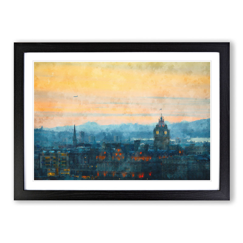 Edinburgh Skyline in Scotland - Picture Frame Graphic Art Print on MDF, 33cm H x 45cm W x 2cm D, Black Framed