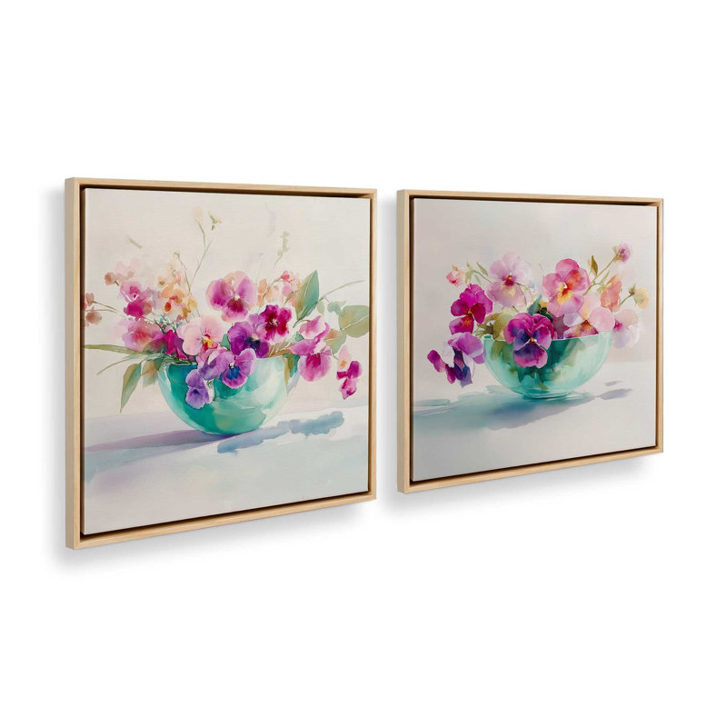 «Blossoms in Glass», ensemble de 2 impressions, 12 po x 12 po, Cadre flottant en érable américain