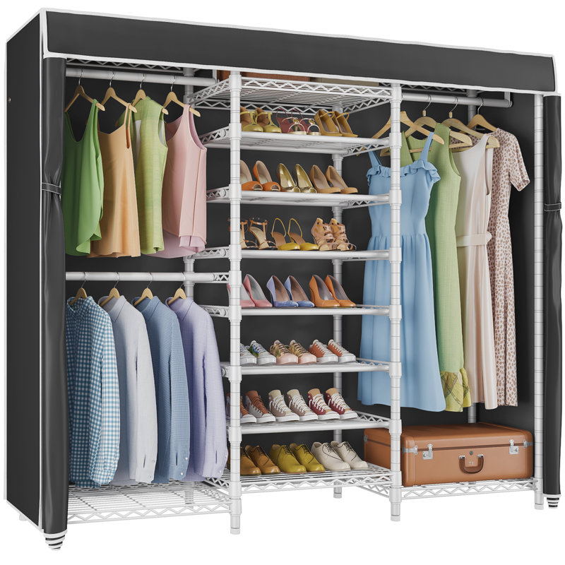 VIPEK S3C Heavy Duty Covered Garment Rack, Adjustable Freestanding Closet with Black Polyester Cover, 1060lb Capacity,White Rack & Black Cover