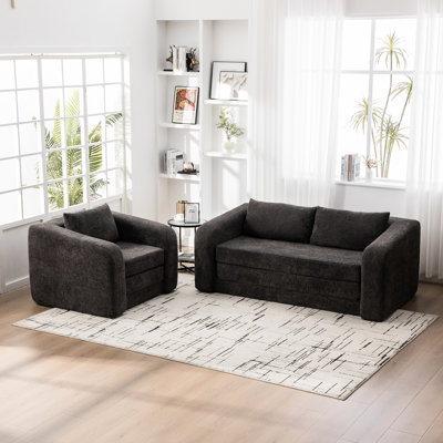 Canapé-lit pliable 2 pièces, rembourrage en mousse haute densité pour un lit de répartition uniforme du poids, tissu chenille en goutte de pluie