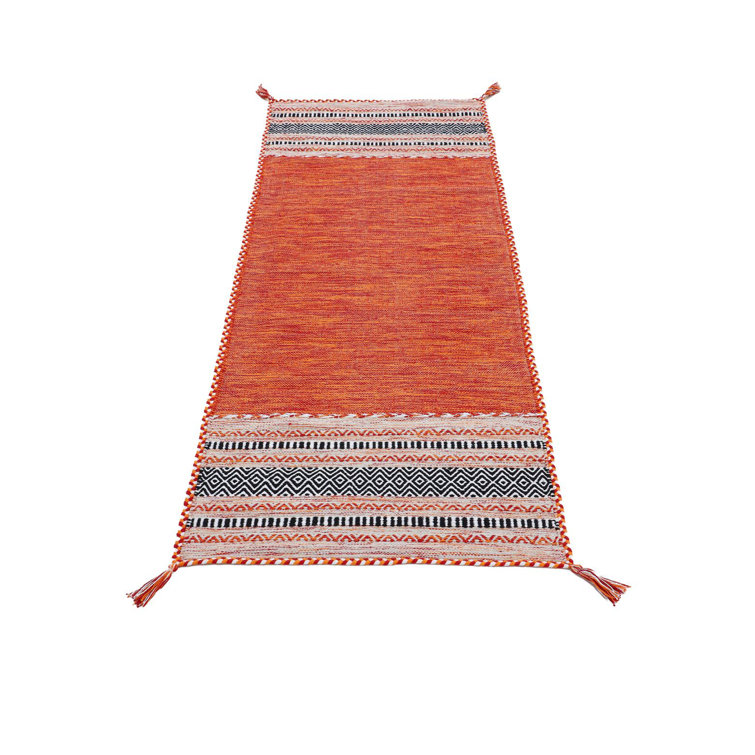 Azizi Striped Hand Woven Cotton Orange Rug