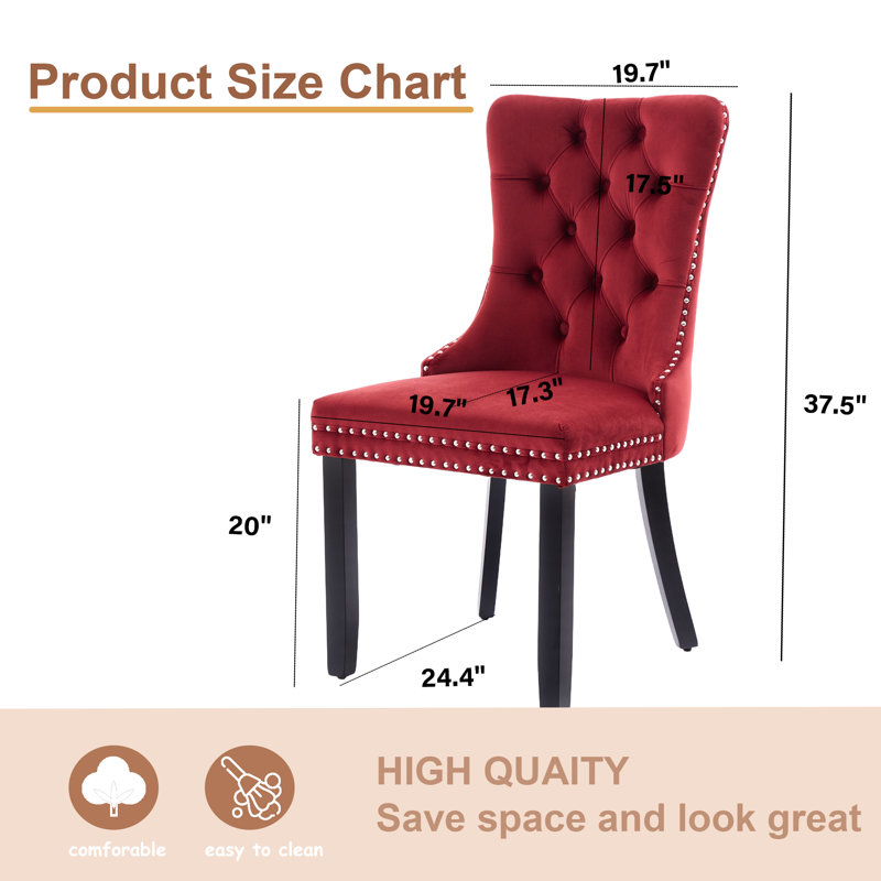 Wine Velvet Tufted Upholstered Dining Chairs with Wood Legs, Set of 6