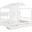 Lit en bois avec 2 tiroirs, une étagère de rangement et un toit, maison spacieuse blanche pour - dimensionnée, tiroirs pratiques-48797461