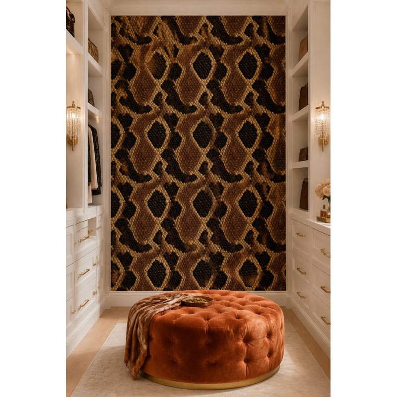 Papier peint décoratif peau de serpent de luxe avec motif en python brun, Peler et coller