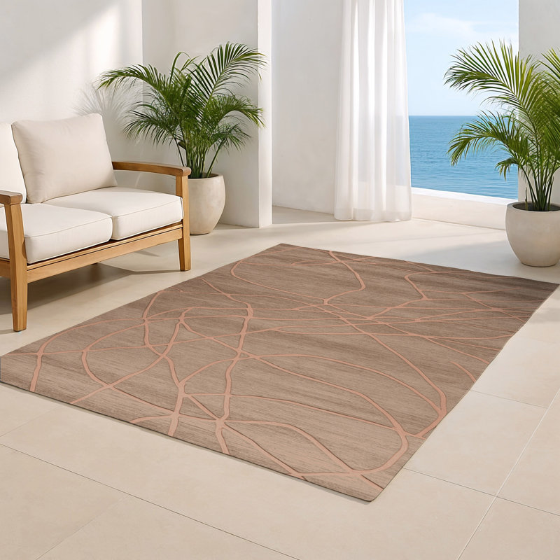 Abstract Brown Indoor and Outdoor Area Rug, Rectangle 2' x 3'