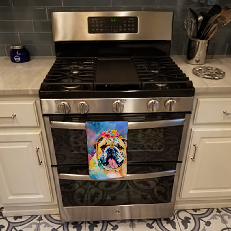 English Bulldog Hippie Dawg Kitchen Towel