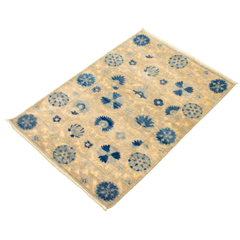 Tapis décoratif en laine gris clair de conception unique 4 pi 1 po x 6 pi Azlaan noué à la main New Age Lahore
