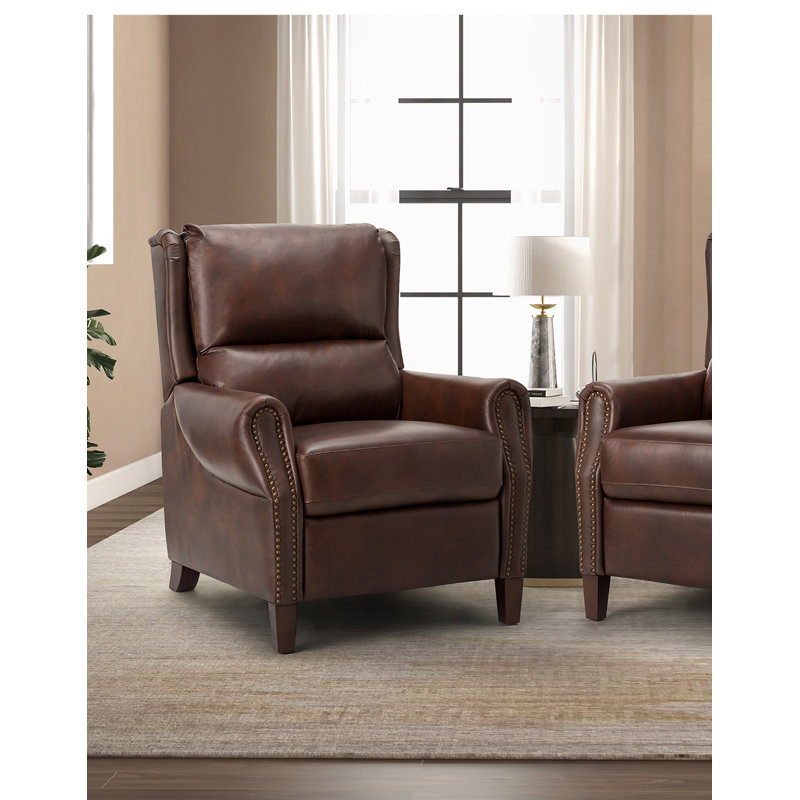Polestra 32.68" W Genuine Leather Manual Recliner, Chocolate