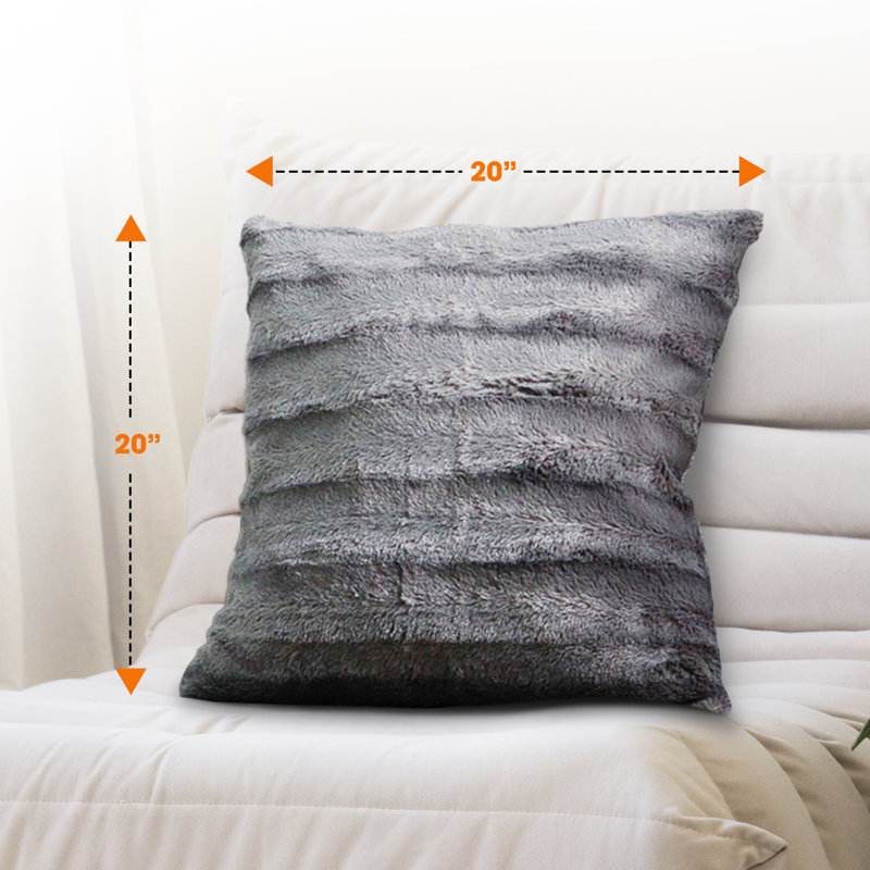 Gray Faux Fur and Microplush 20" x 20" Throw Pillows Set
