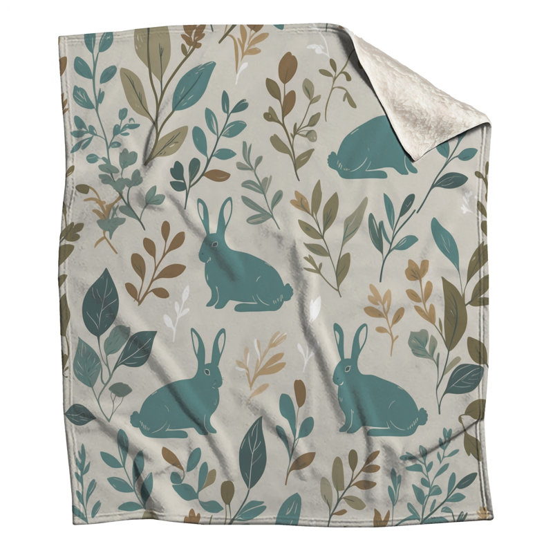 Rabbits With Floral Elements Blankets, 60in W x 80in H