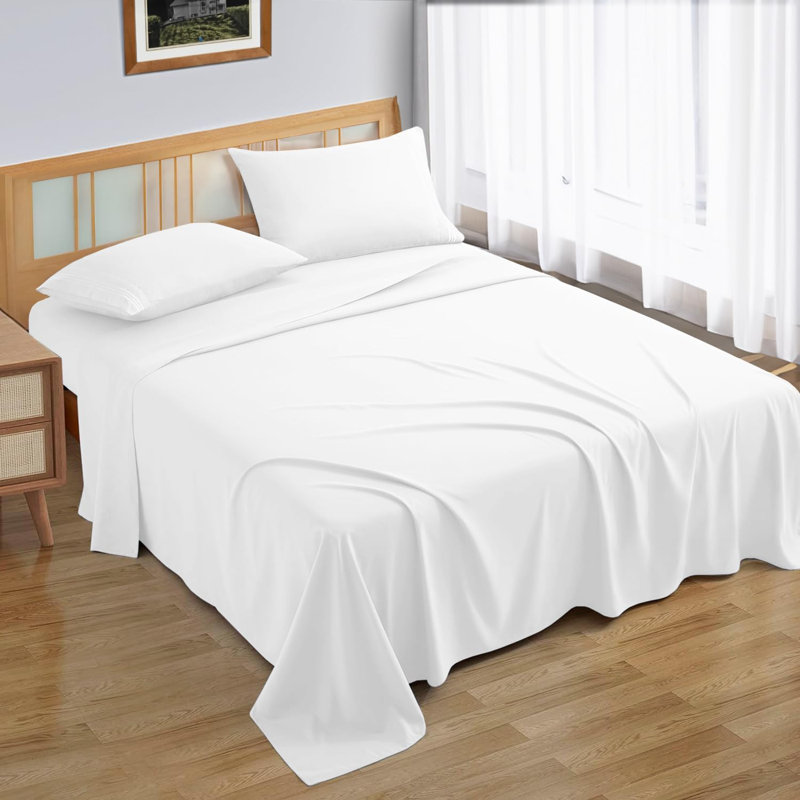 100% Brushed Cotton Flat Sheet  Soft, Breathable Bedding for Bedroom, Super King (6'), White