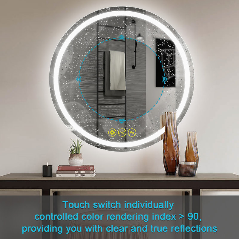 Miroir mural rond à DEL Margareth, H 28 po x l 28 po x P 1,2 po