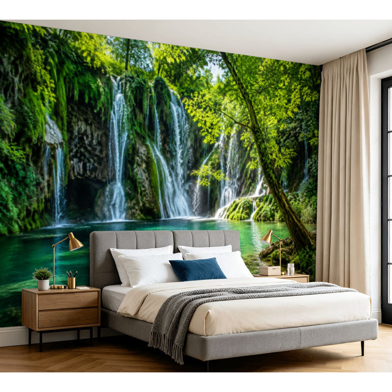 Papier peint adhésif auto-adhésif Akchour Waterfall Park, L 100 po x l 144 po