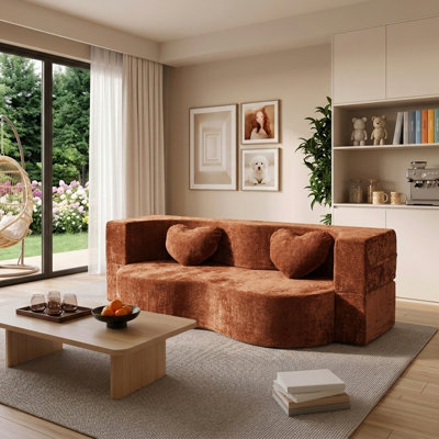 78.7 Inch Heart-Shaped Convertible Sofa Bed with Pillows, No Assembly Required