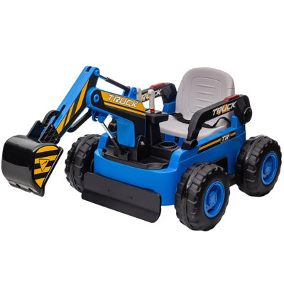 12V Kids Ride On Excavator Truck, 4WD Electric Digger with Remote, Spring Suspension, Music & Bluetooth