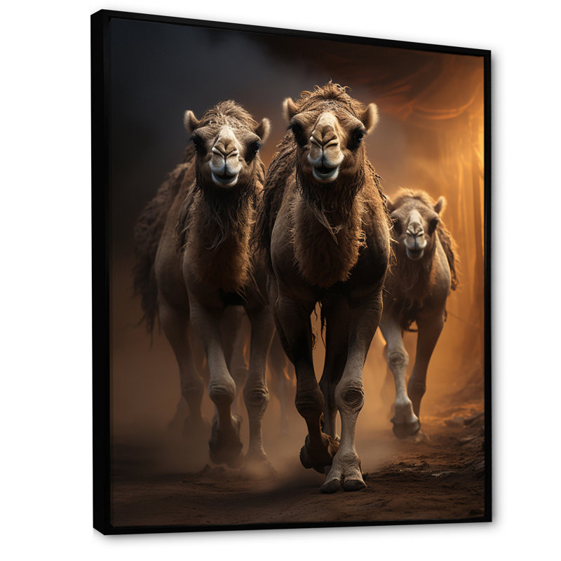 Keerthana Camels Desert Symphony - impression, H 20 po x l 12 po x P 1 po, Cadre flottant noir