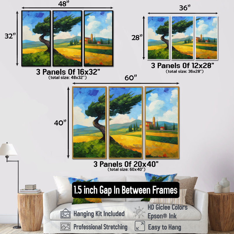«The Swaying Cypress Pointillism Reimagined III - Van Gogh», ensemble d'art mural, H 28 po x l 36 po, Noir