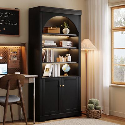 Bibliothèques DEL avec rangement, étagères modernes réglables en MDF noir pour la maison