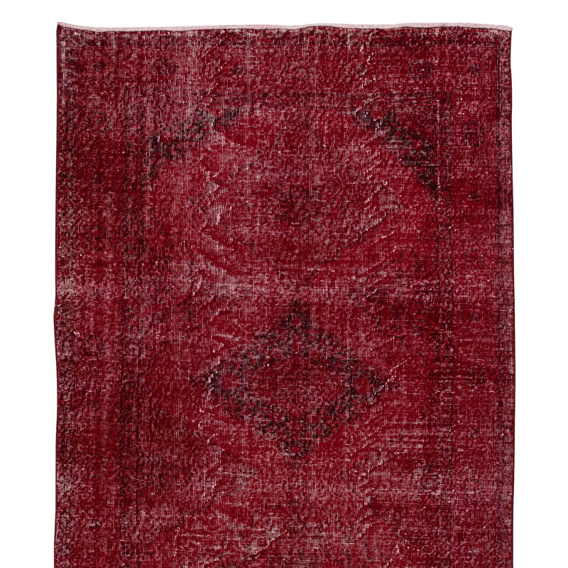 Tapis de couloir turc contemporain fait à la main 5 x 12 pi de couleur rouge pour couloir