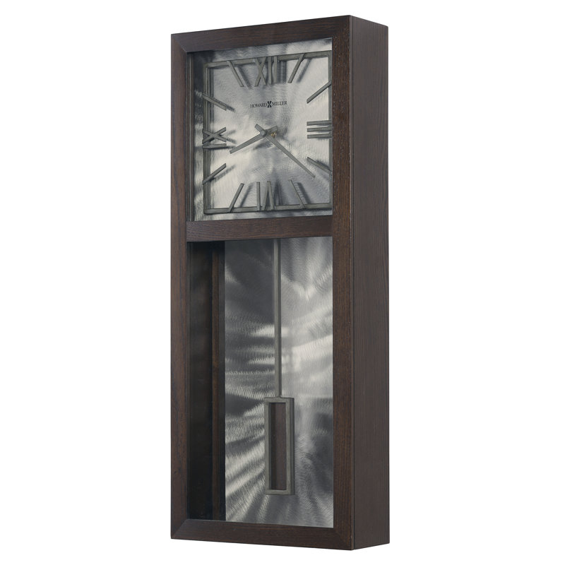 Reid Modern & Contemporary Wall Clock, Satin Espresso Wood Case with Machined Steel Back Panel and Rectangular Pendulum