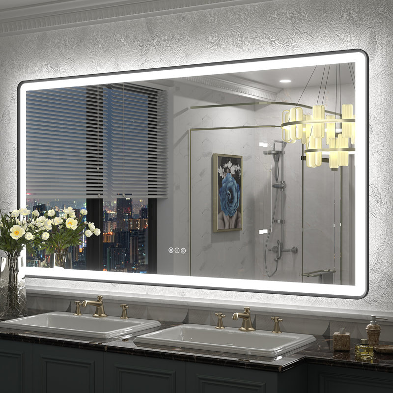 Aevar UL Certified Front & Back Lighted Anti-Fog Tempered Glass Framed Bathroom/Vanity Mirror with 3-Year Warranty, 55" x 30"