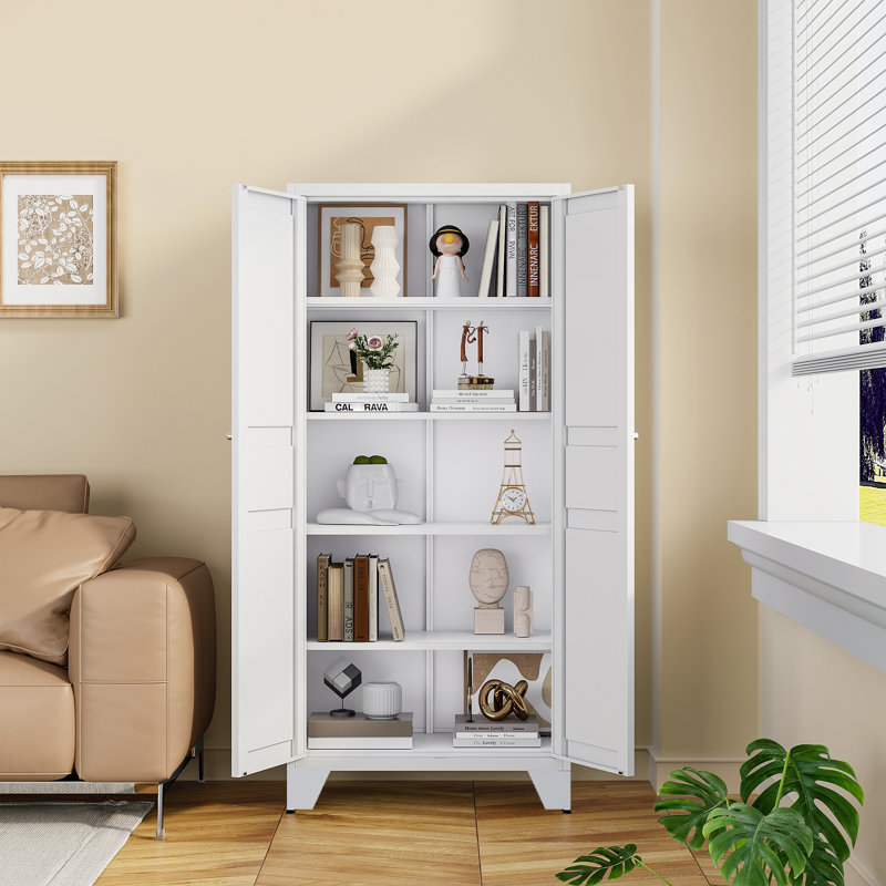 Storage Cabinet With Feets-Metal Home Kitchen Pantry Cabinets With Doors And Adjustable Shelves,Organization Locker For Cupboard/Bedroom/Dining/Living/Bathroom/Office/Garage Room