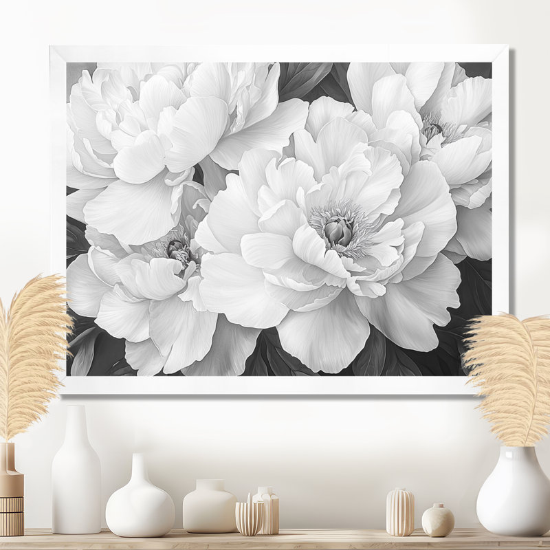 Metzler - Floral Oversized Canvas Prints, Single Picture Framed Print, 16" H x 32" W, White