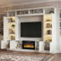 Meuble audio-vidéo de 114 po avec foyer électrique, tablettes à DEL et armoires de rangement, grande console murale avec foyer et télécommande