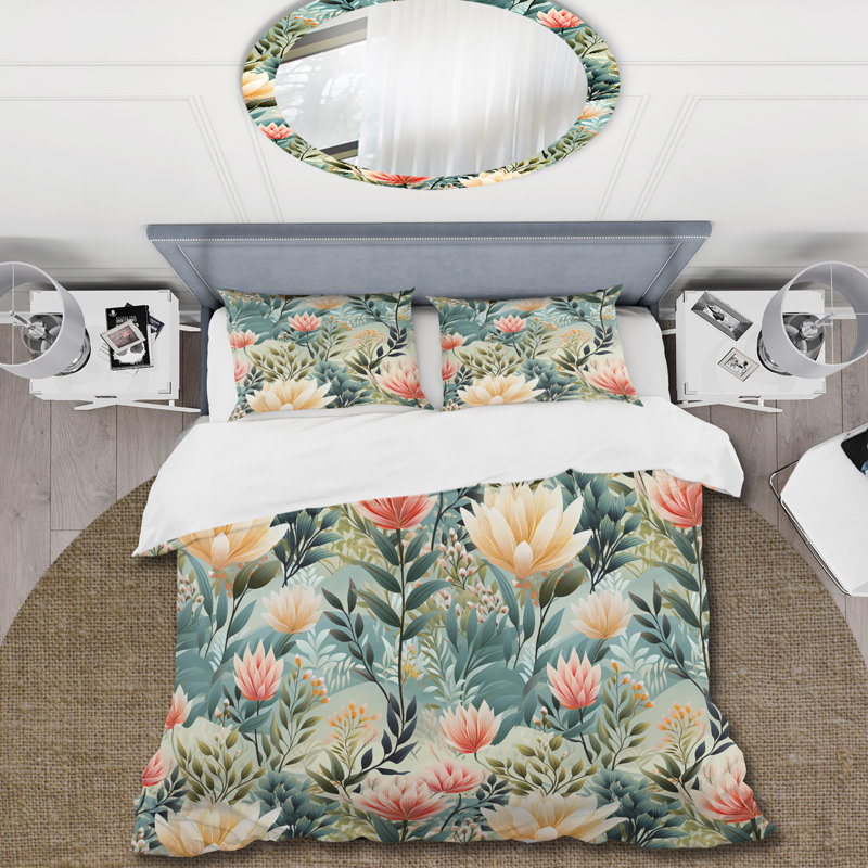 Ensemble de housse de couette Enchanted Lotus Gardens, Housse de couette pour grand lit et 2 taies décor