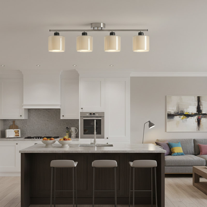 Aurelius 30" Modern 4-Light Linear Flush Mount Ceiling Light with Glass Cylinder Shades, Matte Chrome