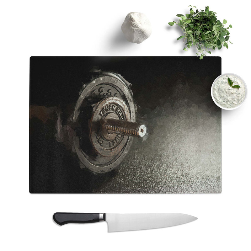 Glass Dumbbell Weight Chopping Board, 39 cm W x 28.5 cm L