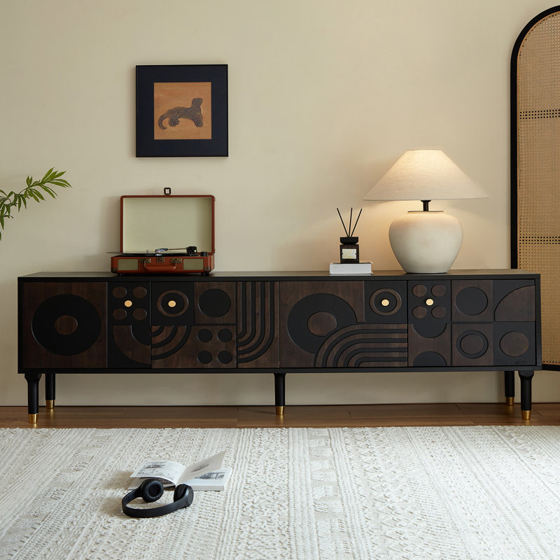 Mid-Century Modern TV Stand - Stylish Entertainment Center with 4 Storage Cabinets for TVs over 55 Inches Black（Width: 78.7 inches）