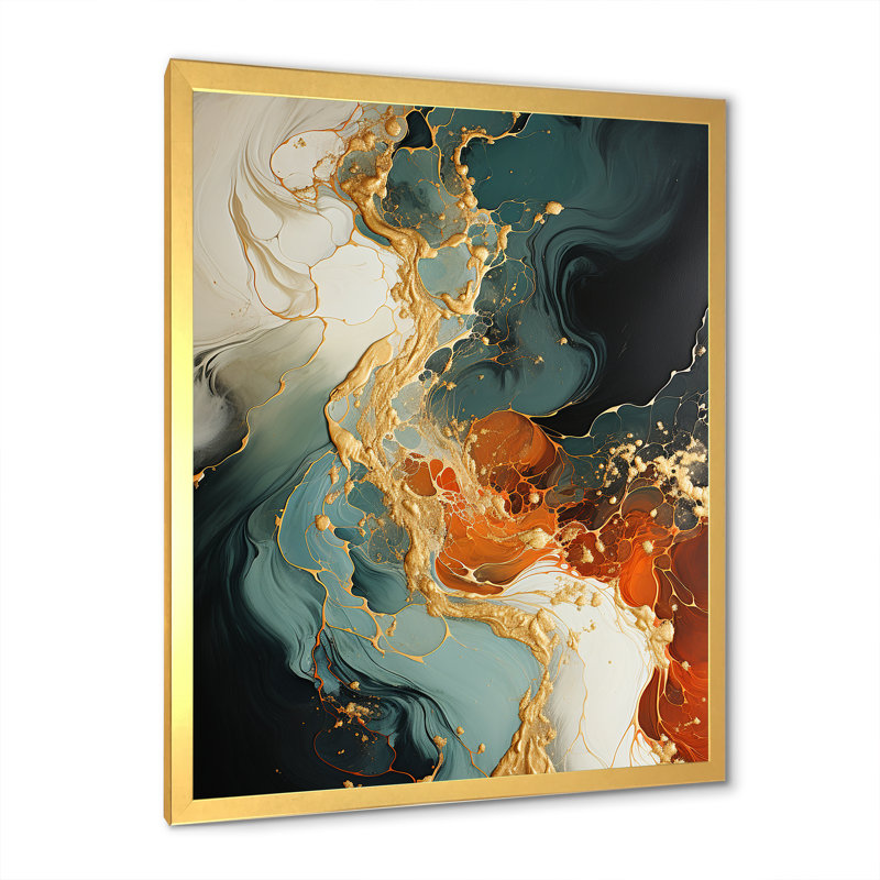 Tempête de pierre orange IV - art mural abstrait, H 32 po x l 16 po x P 1 po, Encadrement doré