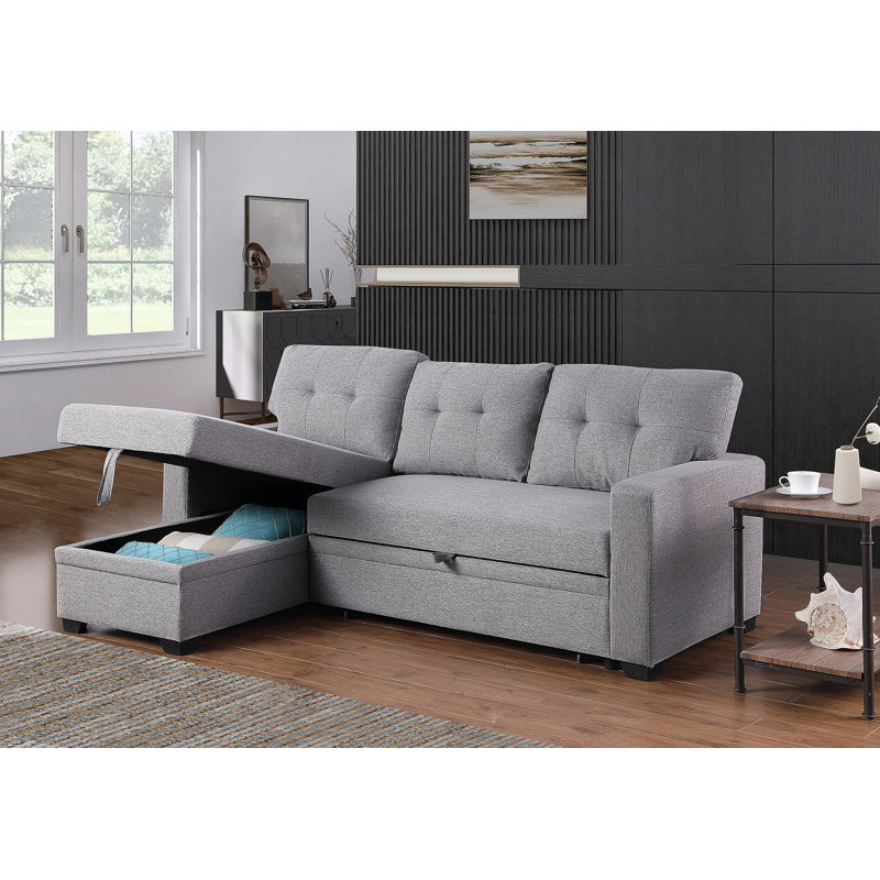 Canapé modulaire rembourré avec méridienne, Lin gris pâle