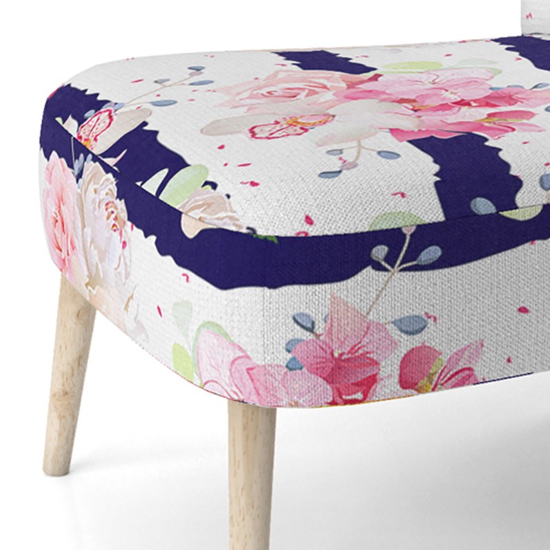 «Filippos Pink Bouquet Flowers - Chaise d'appoint rembourrée à motifs