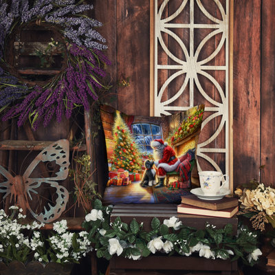Coussin décoratif chien d'eau portugais et père Noël