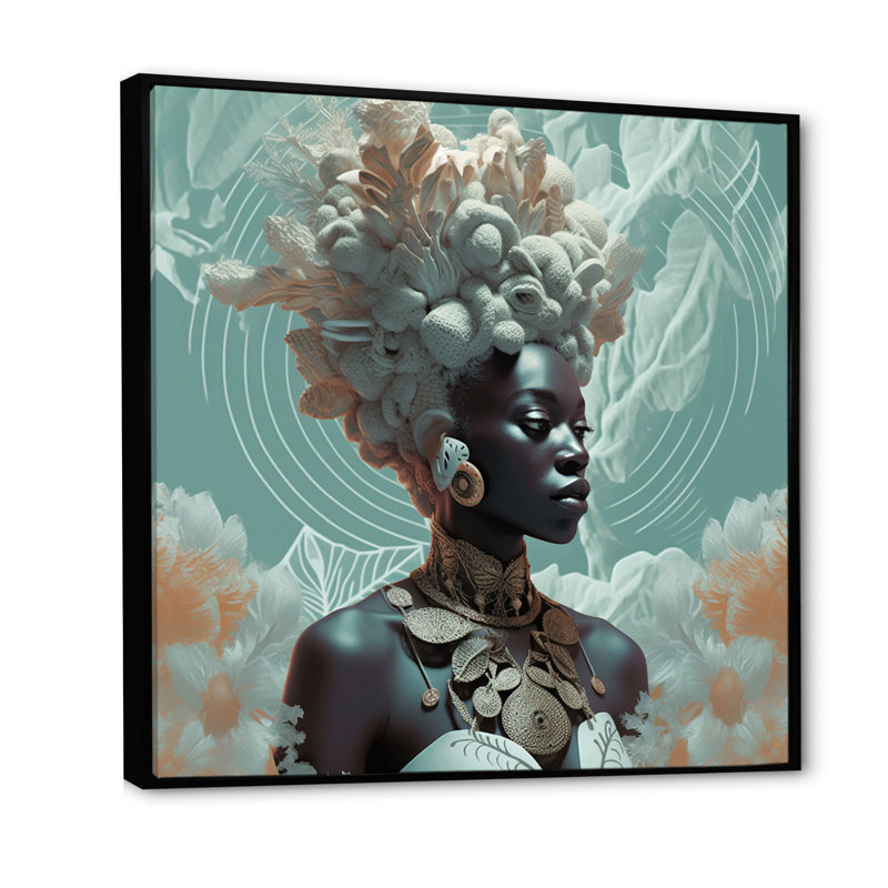Orisha Osunmare, gracieuse déesse africaine sur toile, H 36 po x l 36 po x P 1,5 po, Cadre flottant noir