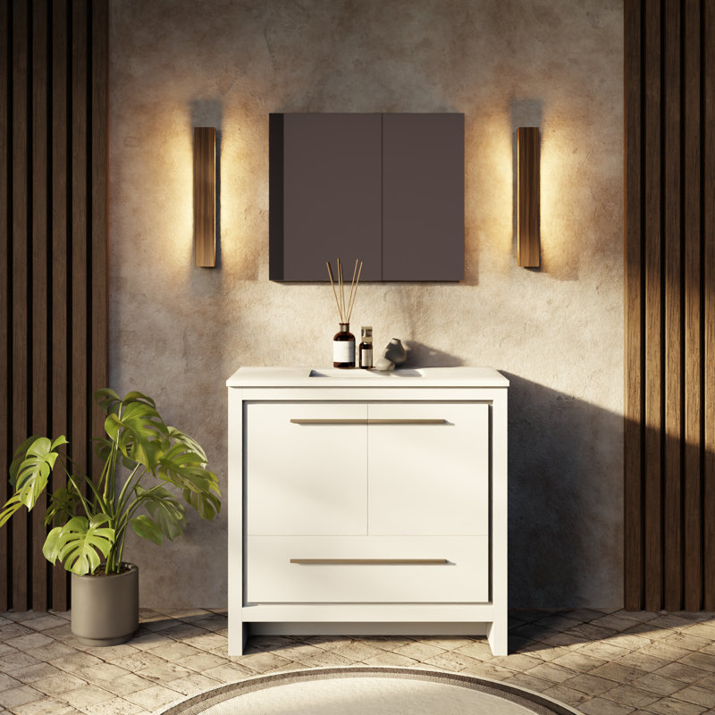 Ensemble de meuble-lavabo simple 36 po Lafarre, Blanc, Quartz blanc