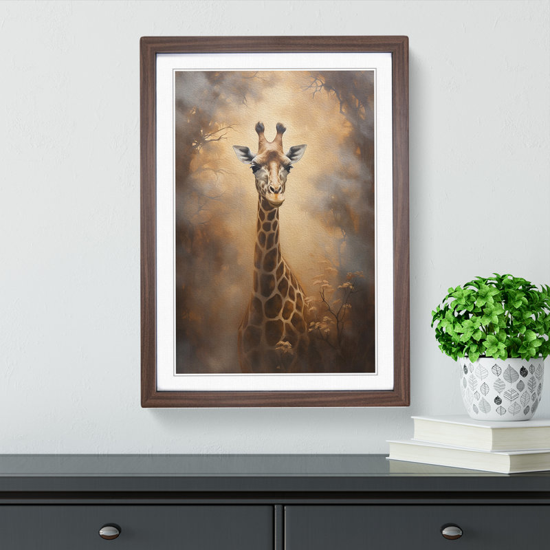 Giraffe Romanticism - Framed Print, Walnut, 46cm H x 34cm W x 2cm D