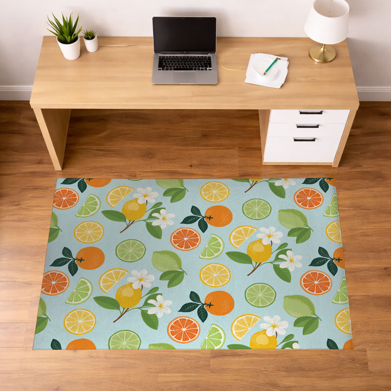 Tapis de sol antidérapant Sunny Citrus, Bleu, L 84 po x P 60 po