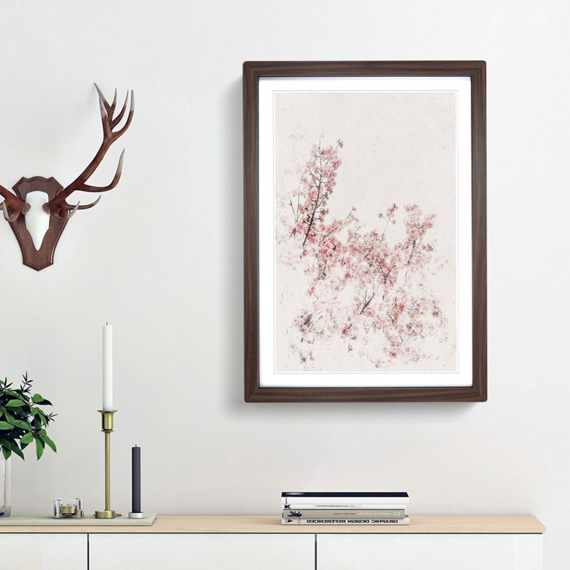 Pink Cherry Tree - Picture Frame Painting Print, 87cm H x 62cm W x 2cm D, Walnut Framed