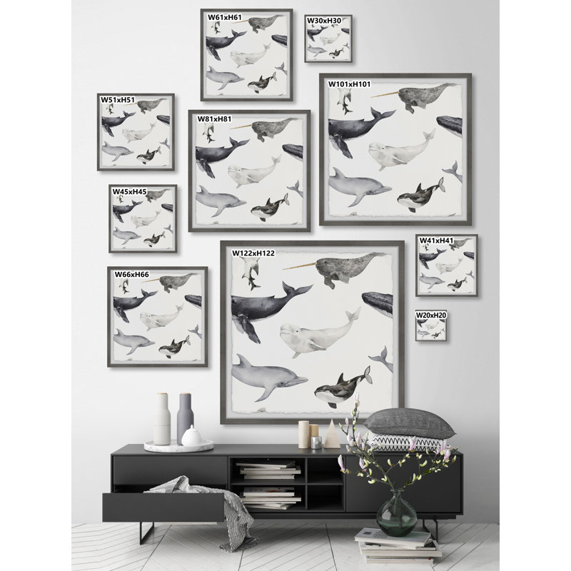 Dolphins And Whales - Single Picture Frame Print, 81cm H x 81cm W x 3.81cm D