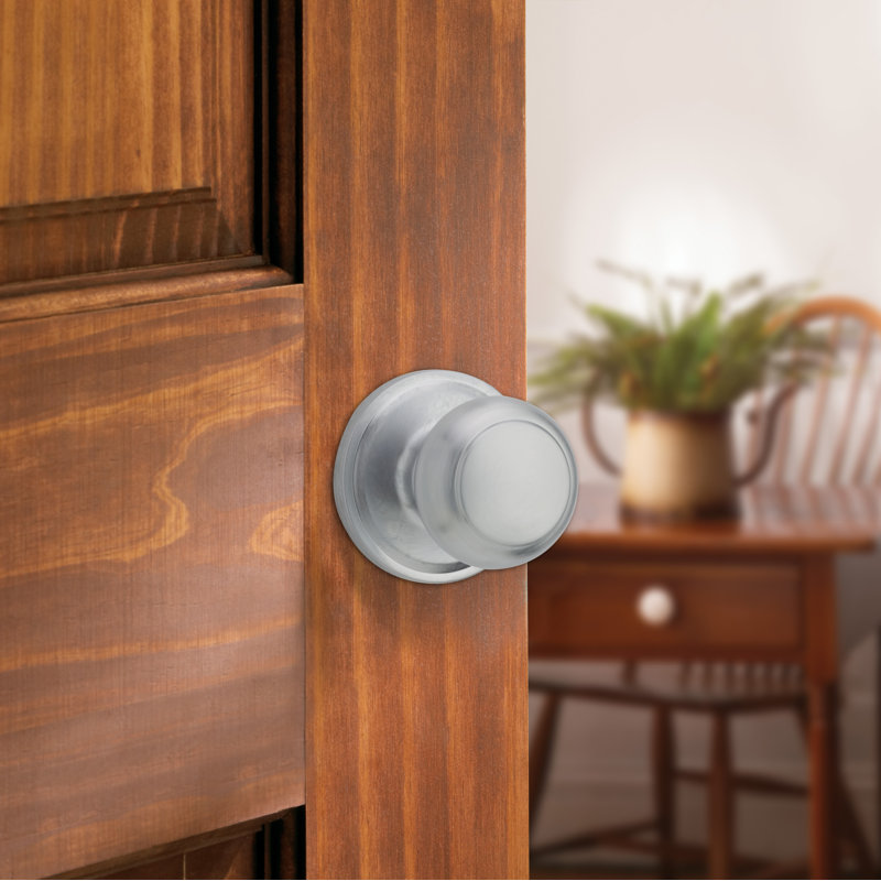 Bouton de porte de passage avec rosette rond Troy, Chrome satiné
