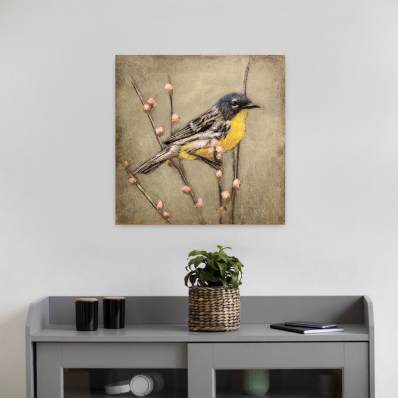 Joyeux printemps, oiseau contemporain, art mural, H 18 po x l 18 po
