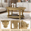 Table basse ovale en bois de 107 cm (42 po) pour salon, table basse à deux niveaux avec tablette de rangement ouverte, montage facile, finition naturelle antique