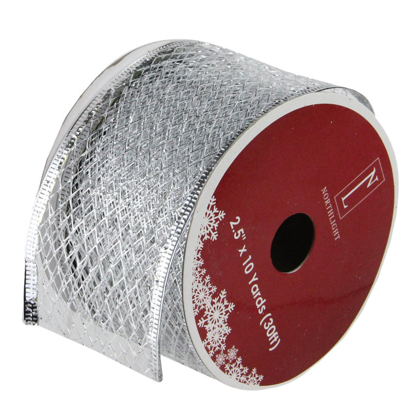 Ruban de Noël en fil métallique argenté scintillant métallique 2,5 x 10 verges