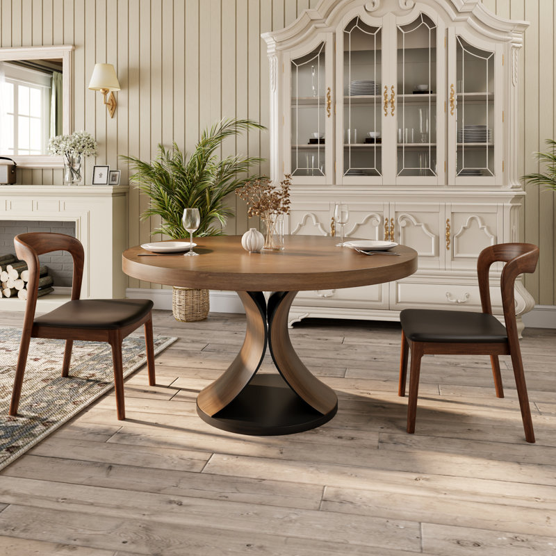Mid-Century Solid Wood Round Yairi Kitchen Room For 2-8 People(1 Table With 2/4/6 Chairs), 29.52"H x 43.31"L x 43.31"W, 3