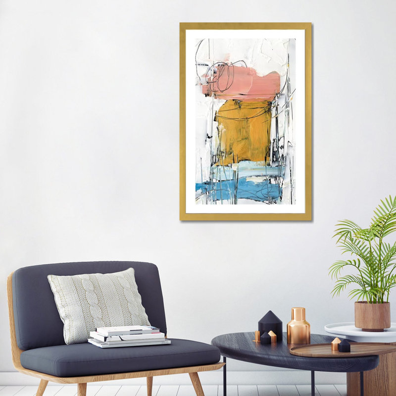 «Stacked Together II» par Ethan Harper - reproduction d'art, H 32 po x l 24 po x P 1 po, Blanc, Papier encadré doré