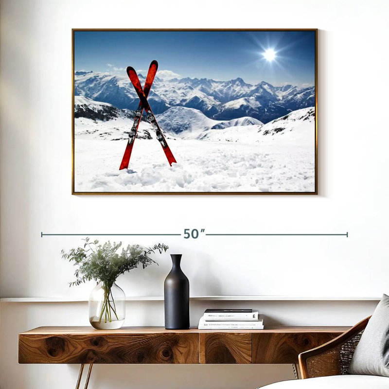 Skis rouges, Cadre flottant doré, 40 po x 27 po